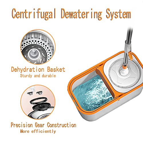 Spin Mop Set with 61-Inch Handle, 5 Refill Heads & Bucket System - Large Floor Cleaning Tool