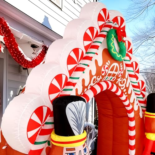WBHome 10 Ft Christmas Inflatable Gingerbread Candy House with Nutcrackers & LED Lights, Outdoor Yard Decor