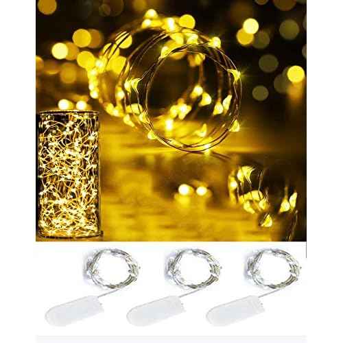 Pack of 3 Sets LED Starry String Lights with 10 Micro LEDs on 3.3ft(1m), Fairy Lights Battery Powered by 2X CR2032(Incl), for Wedding or Christmas Party Table Decorations (Warm White)