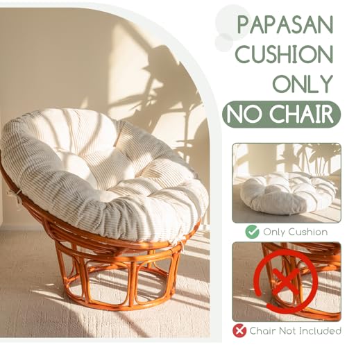 Beige Papasan Chair Cushion with Corduroy Cover - 48x48 Inch Overstuffed Supportive Seat Pad