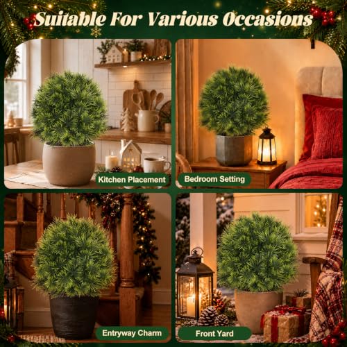 Yangrass 2PCS Buddhist Pine Topiary Trees with Ground Spike for Christmas Decor
