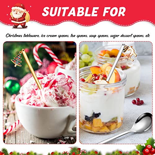 8 Pieces Christmas Spoons Stainless Steel Christmas Coffee Stirrers Gold and Silver Tea Dessert Spoons for Stirring Coffee Tea Soup Sugar Dessert Seasoning Ice Cream