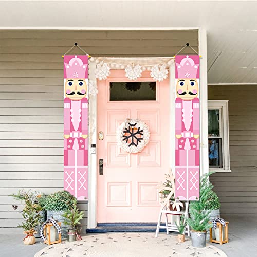 Pink Nutcracker Porch Banner Welcome Hanging Sign Christmas Indoor