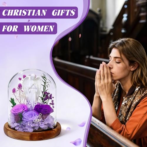 Purple Forever Real Rose Gift for Mom Women Teacher with LED Glass Dome