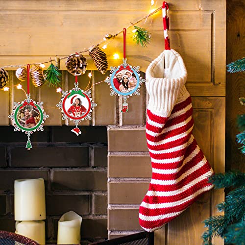 3 Pieces Snowflake Christmas Picture Frame Ornaments, Zinc Alloy, Red/Green/Blue