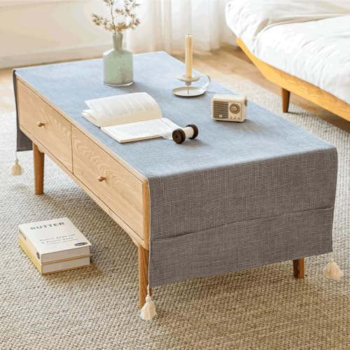 Sceous Gray 67" x 24" Coffee Table Cover with Pockets, Scratch-Resistant & Soft Winter & Spring Protector