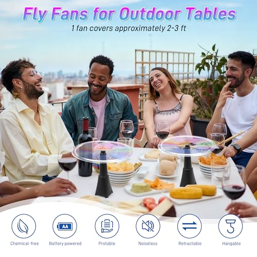 6 Pack Portable Battery-Operated Food Fans with Holographic Blades for Picnic and Party