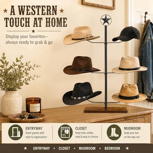 Cowboy Hat Display Stand for 6 Hats Freestanding Countertop Hat Rack