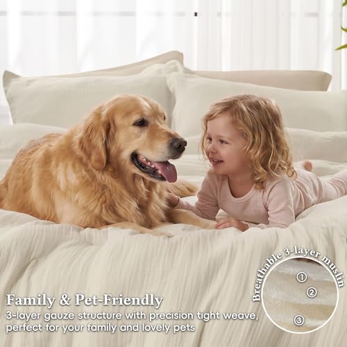 King Size Linen Cooling Muslin Comforter Set - Ultra-Soft Breathable Bedding