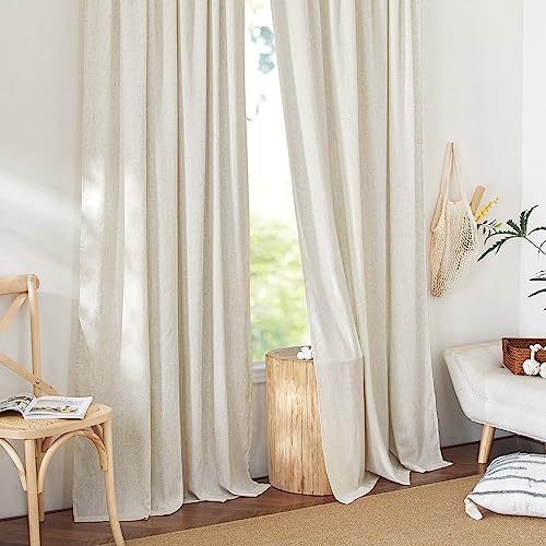 NICETOWN Natural Linen Curtains 52W x 108L with 2 Panels - Light Filtering, Privacy, Multiple Hanging Options