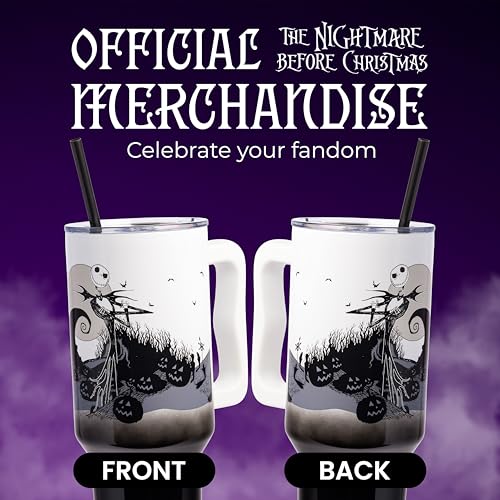 Nightmare Before Christmas Jack Skellington Stainless Steel 40oz Tumbler with Hill & Moon Scene