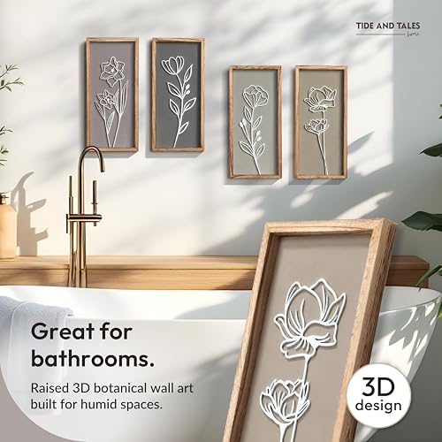 Tide and Tales 3D Floral Wall Art Set of 4, 7x16 Natural Boho Decor