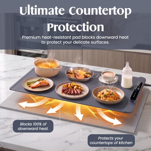 Large Electric Food Warmer Mat 36x15 Inch with Heat Resistant Pad & 14 Temp Settings