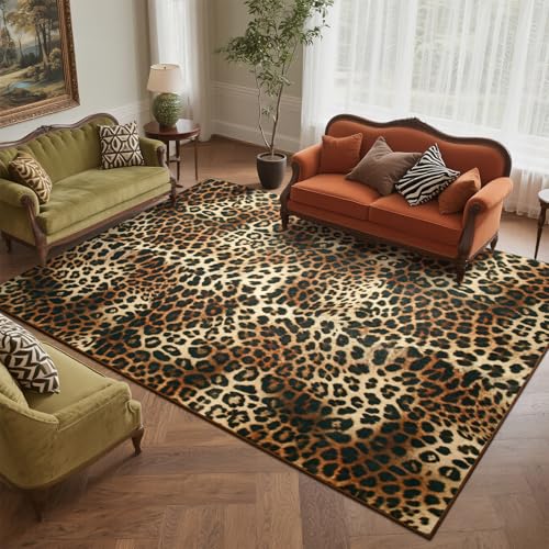 Leopard Rug for Living Room 6x9 ft Faux Animal Print Non-Slip Washable Decor - Leopard-2