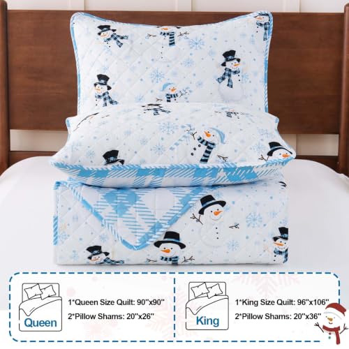 Invoibler Baby Blue Reversible Christmas King Quilt Set 96 x 106 inches