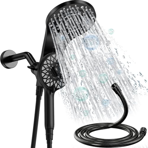 Matte Black 13-Function Dual Rain Shower Head with Handheld & 72-Inch Hose - 2-in-1 Magnetic Shower Set