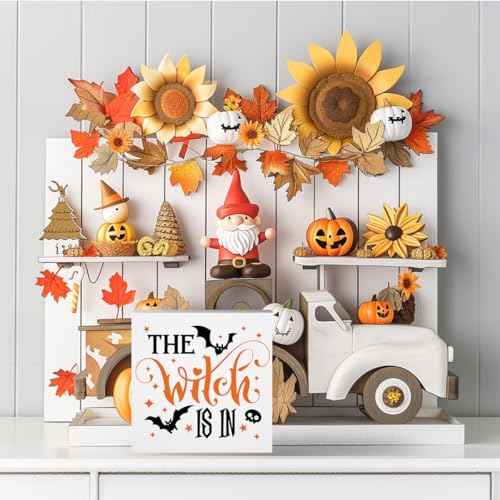 Cute Halloween Desk Decor, Halloween Decorations Indoor Signs Witch Bat Decor, The Witch Is In Sign Home Office Desk Shelf Cubicle 5 x 5 inch