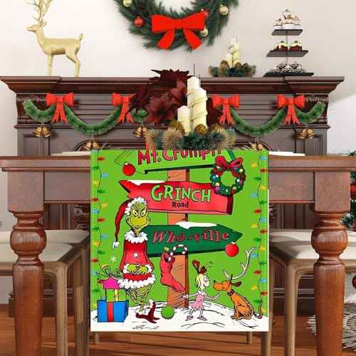 Christmas Table Runner, Linen Christmas Table Runner Merry Christmas Tablecloth Christmas Xmas Winter Holiday Home Kitchen Dining Room Table Decorations 13x72 Inch (Party)
