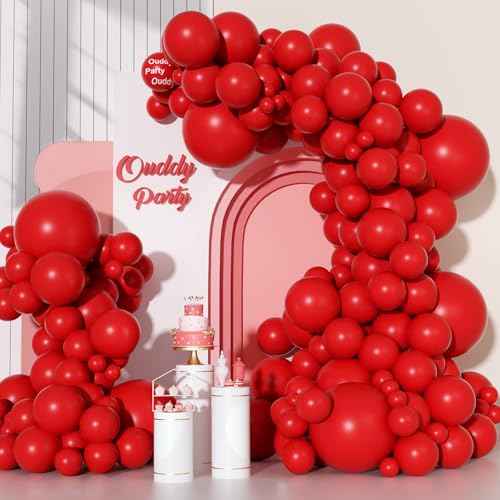 Ouddy Party 129Pcs Red Balloons Different Sizes 18 12 10 5 Inch, 6Pcs 18¡± Red Balloon Arch Garland Kit, Latex Balloon for Birthday Wedding Valentines Christmas Anniversary Graduation Party Decorations