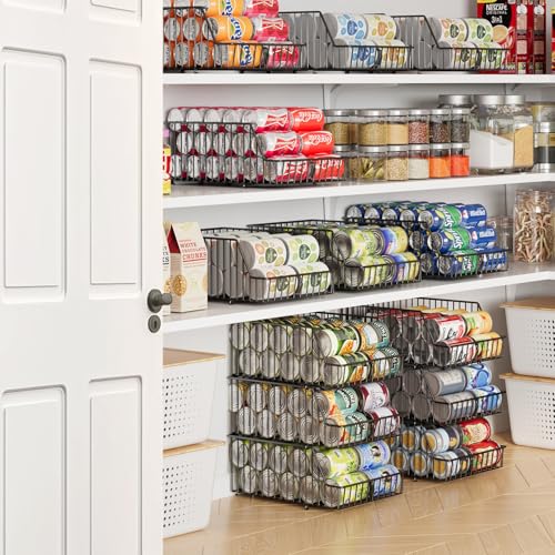 16.94" Black Stackable Can Storage Organizer with Adjustable Dividers - Kitchen Pantry Shelf Rack