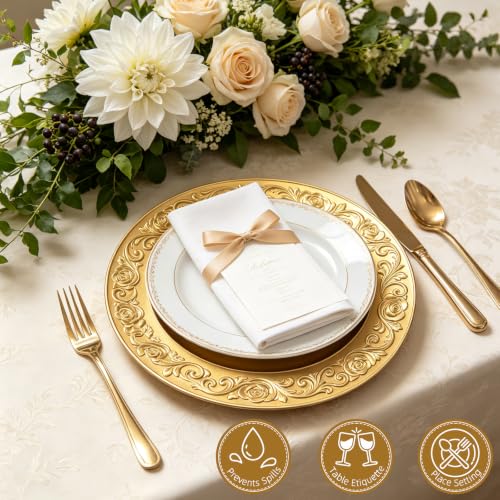 Cheardia 12 Pcs 13” Gold Charger Plates - Ornate 3D Rose Pattern