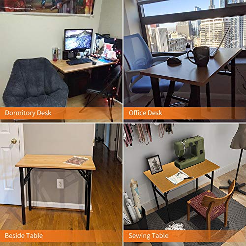 Need Small Folding Computer Desk 31.5x15.7 Inch Teak & Black Frame, No Assembly