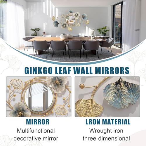 Large Ginkgo Leaf Wall Mirror - 33"L x 59"W Metal Wall Art Decor