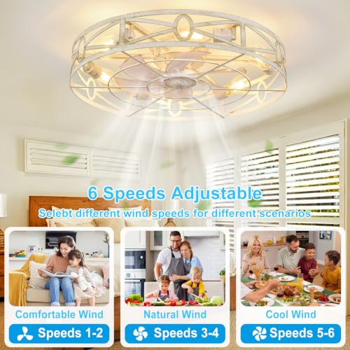 Depuley Cement 24-inch Flush Mount Ceiling Fan with Remote, Reversible 6-Speed, Light Fixture