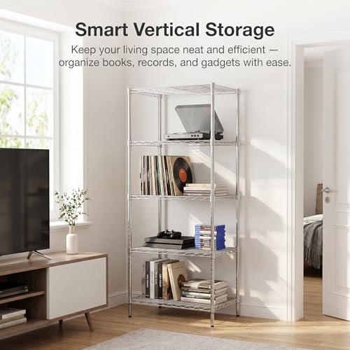 Finnhomy Chrome 5-Tier Heavy Duty Wire Shelving Rack 24x24x59 Inches Adjustable