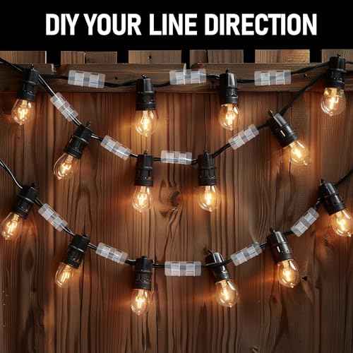 Dazzle Bright Hooks for Outdoor String Lights Clips, 60Pcs Heavy Duty Cable Clips Waterproof Adhesive Strips for Hanging Christmas Light, Outside UV-Resistant Clear Sticky Cord Holders Rope Organizer