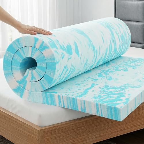 OLIXIS Blue Queen 2-Inch Gel-Infused Memory Foam Mattress Topper Bed Pad