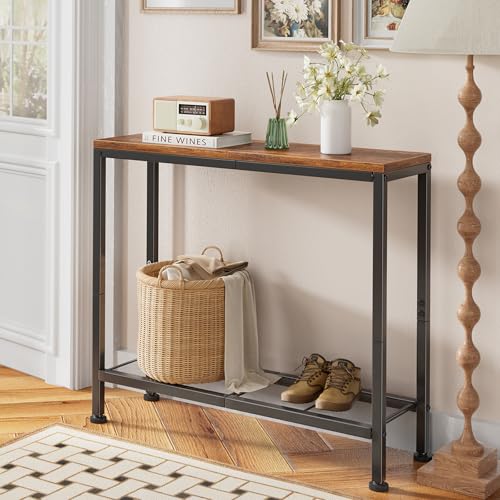32-Inch Rustic Brown Console Table with Storage Shelf for Entryway & Living Room