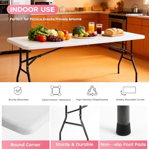 8ft Folding Table - White Portable Plastic Event Table with Locking Legs