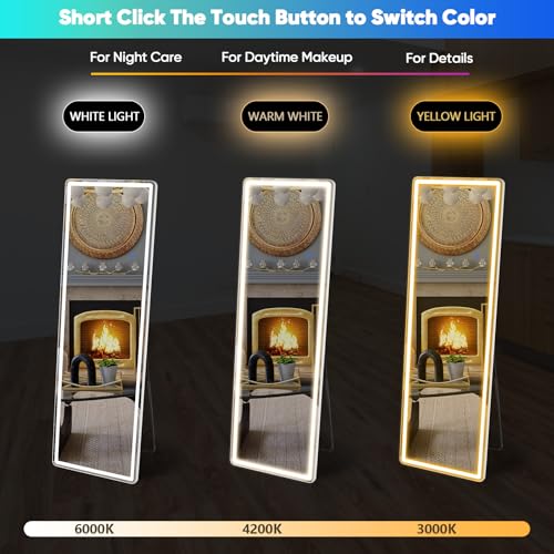 White 21x64 Inch LED Full Length Mirror with Lights - Wall Mount & Stand