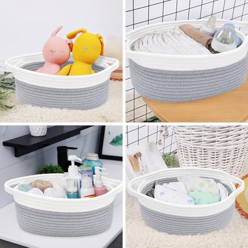 ABenkle 1 Pack Small Rope Storage Basket with Handles, Grey, 12x8x5 Inches - Boho Pet Toy & Organizer Bin for Nursery, Home, Gifts