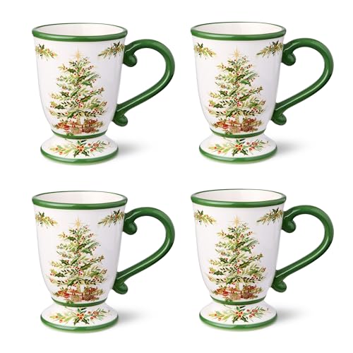 Cerified International Holiday 16oz Christmas Tree Mug Set - Dishwasher Safe Drinkware for Coffee Tea Cocoa