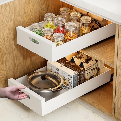 HBL' White 21" Deep Pull Out Cabinet Organizer 10" Wide, 2 Pack - Frameless Kitchen Shelves