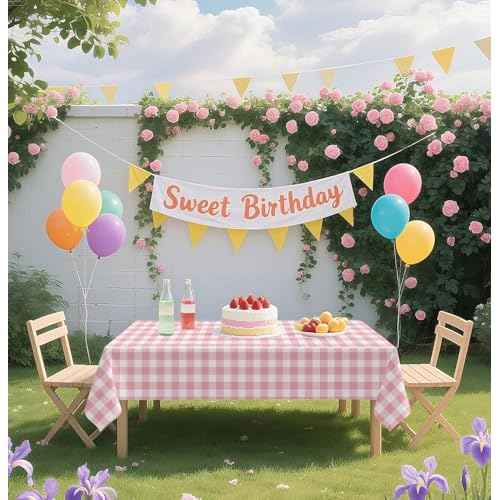 HEIPINIUYE 2 Pack Pink Gingham Tablecloth Disposable 54 x 108 Inch Pink and White Plaid Plastic Table Cloth Disposable Rectangle Table Cover for Party Birthday Picnic Checkered Tablecloths