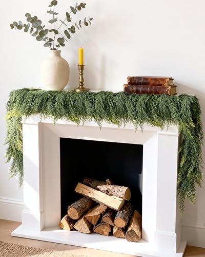 12FT Real Touch Cedar Garland, 2 Pack 6FT Unlit Faux Pine Christmas