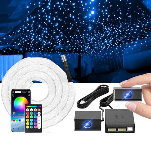 Split Starlight Headliner Kit 400pcs 0.02in 4.9ft Fiber Optic RGBW Star Lights for Car with 2 Light Heads 16W Engine 1+2+400*0.5*1.5m