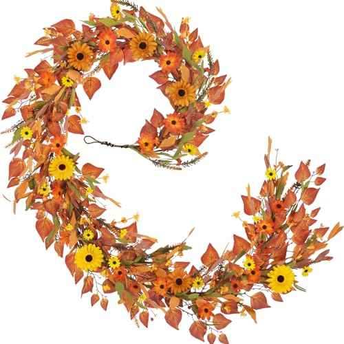 HUAESIN Fall Decor 6FT Fall Garland Autumn Eucalyptus Maple Leaves Harvest Festival Thanksgiving Christmas Hanging Flower Garlands for Home Mantle Fireplace Wedding Arch Dining Table Halloween Decor