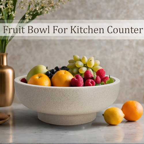 Large Handcrafted Decorative Fruit Bowl in Sand Beige - Modern Home Accent