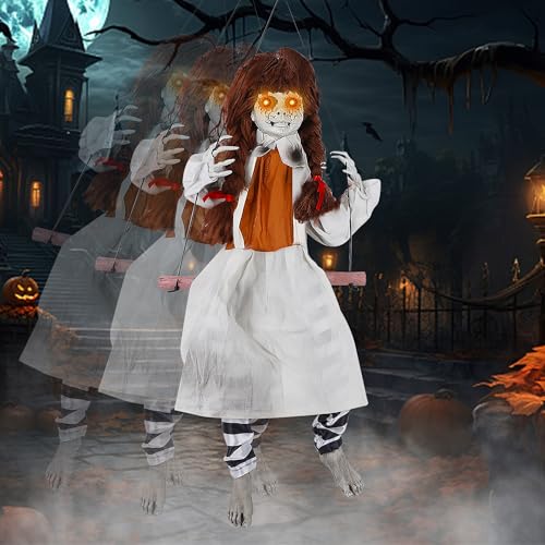 Animatronic Halloween Swing Girl Decor Outdoor Spooky Ghost with Sound & Touch Activation