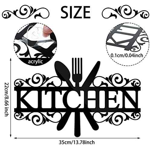 Spakon Wall Stickers for Kitchen Acrylic Decals Kitchen Wall Decorations 3D Mirror Decor for Dining Room Home(Black)