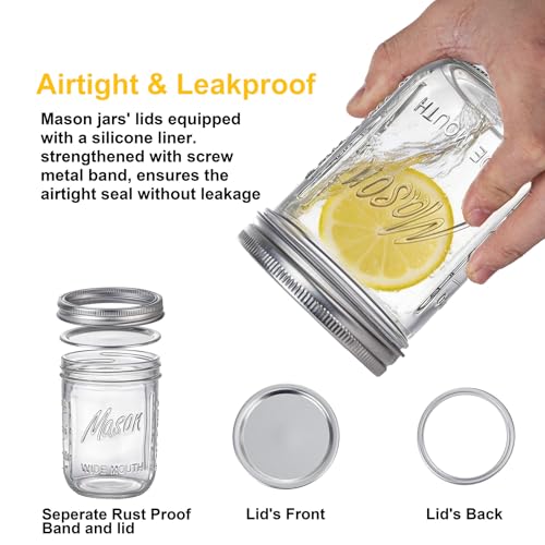 WELLIFE Clear 16oz Mason Jars 12 Pack with Lids - Wide Mouth Food Storage & Canning Containers