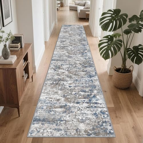 Telephant 2x10 ft Abstract Multi Textured Non-Slip Runner Rug - Hallway & Kitchen