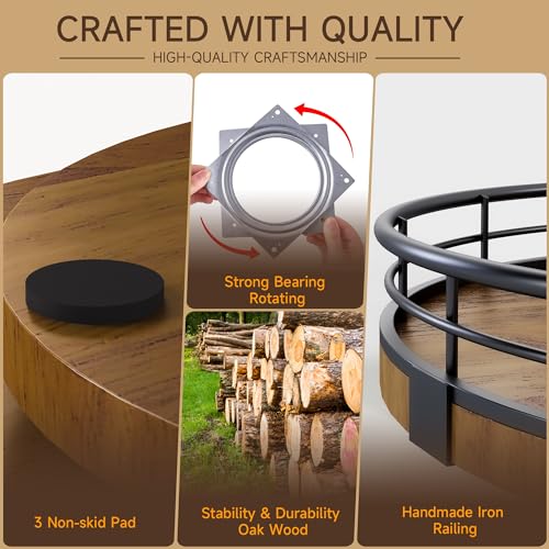 Walnut 18-Inch Farmhouse Oak Lazy Susan Organizer - Food Safe Turntable
