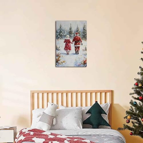 NTEUMM Santa Claus Wall Art Canvas 16x24 Inch Unframed Christmas Decor
