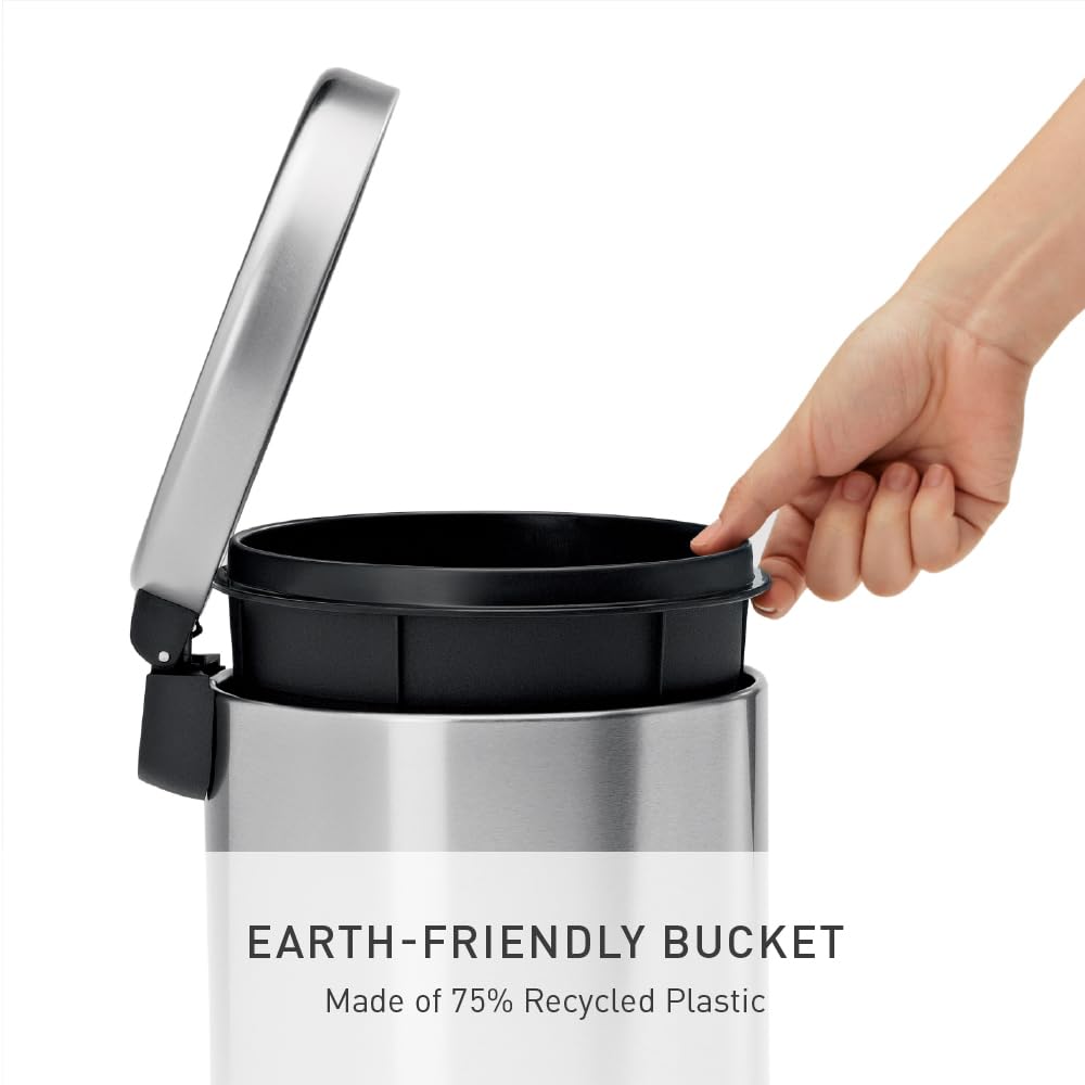 simplehuman Round Bathroom Step Trash Can - 4.5 Liter | Brushed Stainless Steel Finish