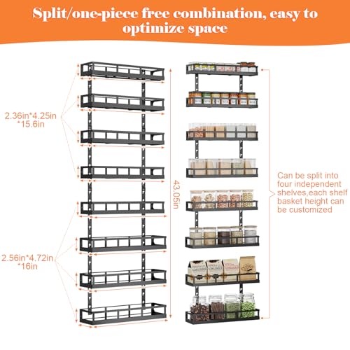 Adjustable 8-Tier Wall-Mounted Spice Rack with Mixed Baskets - Black / 4.6" Diameter